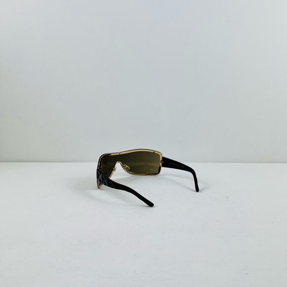 Chanel Y2K 00’s Dark Brown Logo Shield Wrap Around Quilted Sunglasses - Picture 7 of 11